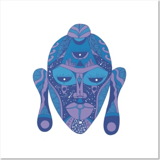 Mountain Blue African Mask 7 Posters and Art